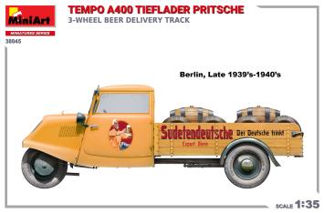 MiniArt 38045 Tempo A400 Tieflader Pritsche 3-Wheel Beer Delivery Truck