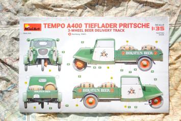 MiniArt 38045 Tempo A400 Tieflader Pritsche 3-Wheel Beer Delivery Truck